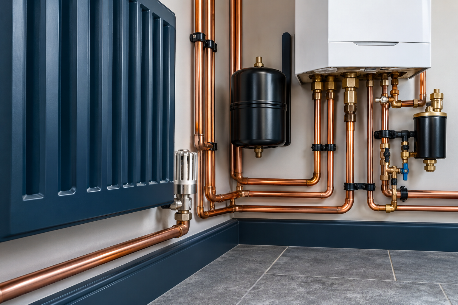 Professionally installed central heating pipework